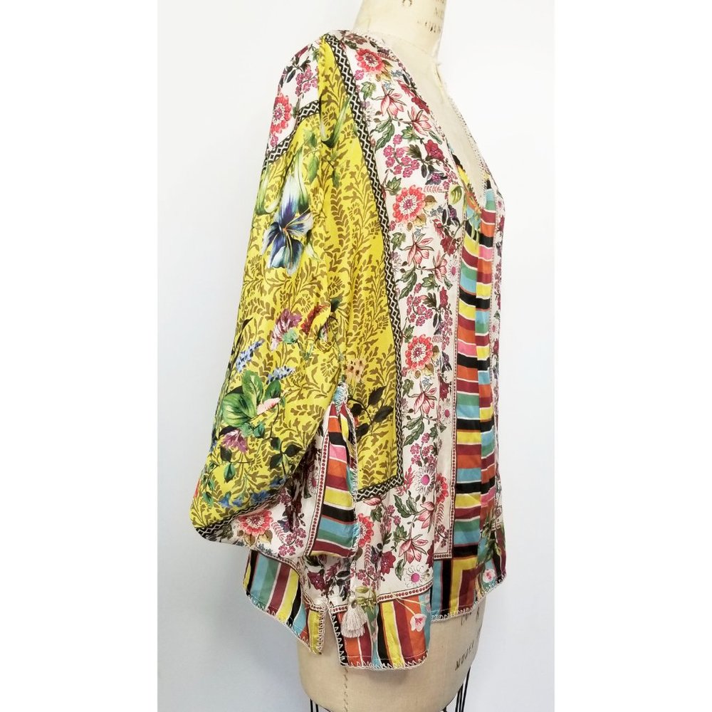 Johnny Was Colorful Floral and Stripe Blouse - Picture 5 of 13